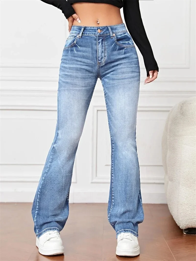 Fashion Whitish Micro Flared Jeans Women High Waist Slim Fit Denim Pants Female Four Seasons Casual Commuter Trousers Streetwear