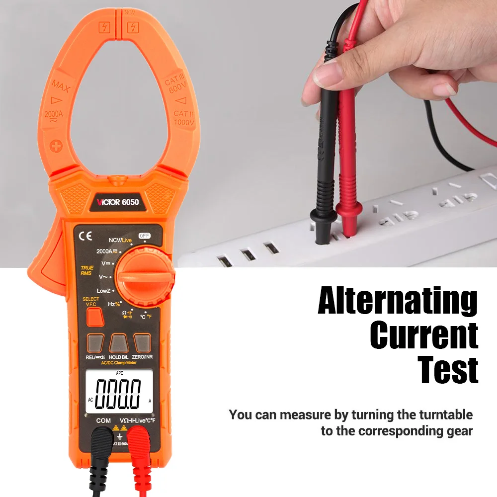 Victor 6052 Digital Clamp Meter LCD 2000A Current Voltage Frequency Capacitiance Duty Cycle Temperature Resistance 6000 Counts