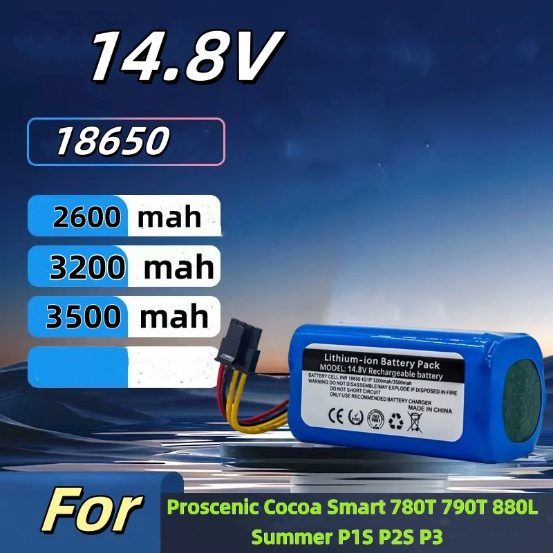 

14.8V Li-Ion Battery 3000mAh Rechargeable for Proscenic Cocoa Smart 780T 790T 880L Summer P1S P2S P3 Jazz Kaka Robot Cleaner