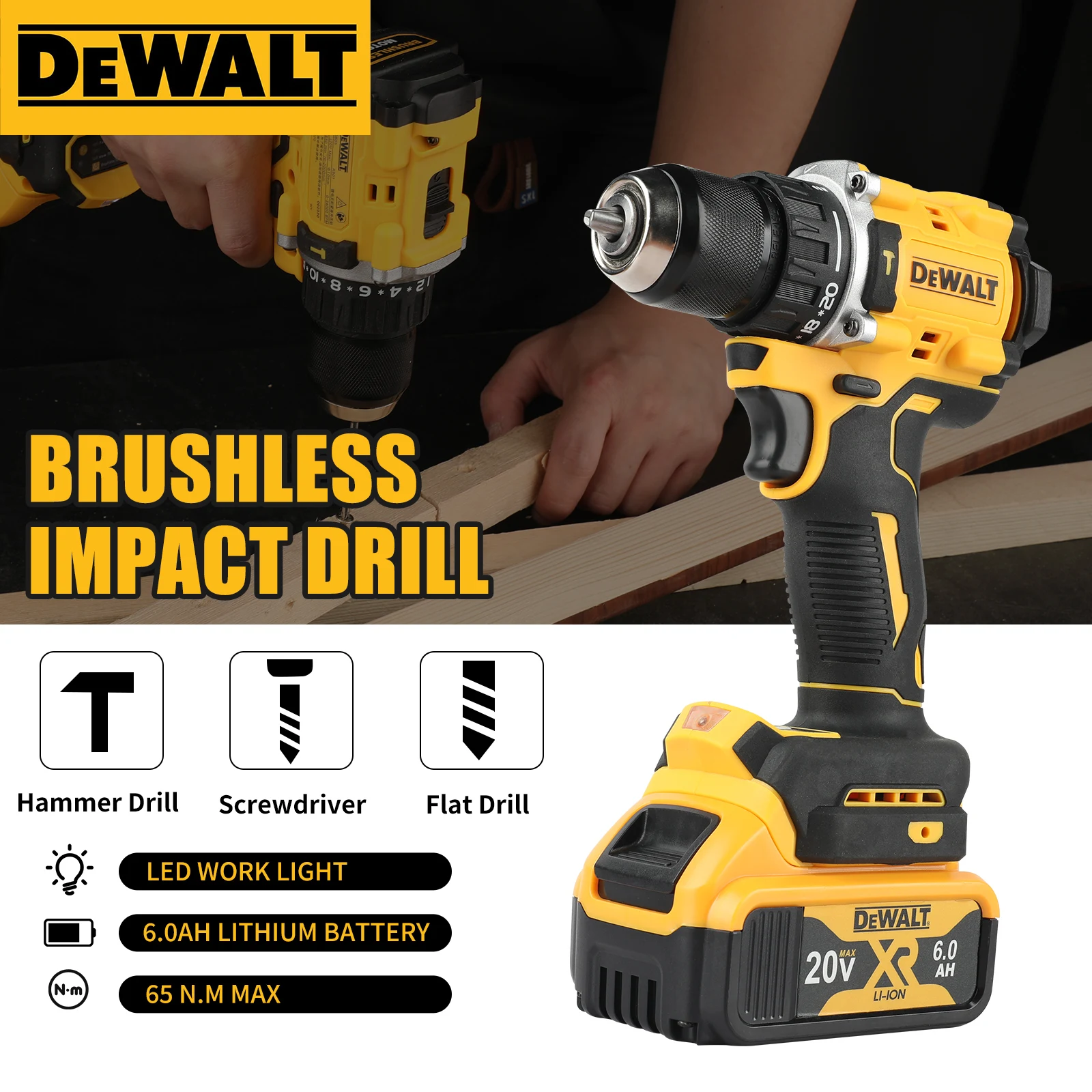

DEWALT DCD805 20V Lithium Battery,Brushless Cordless Drill Compact Electric Screwdriver,Rechargeable,Hand Drill,Hammer Drill