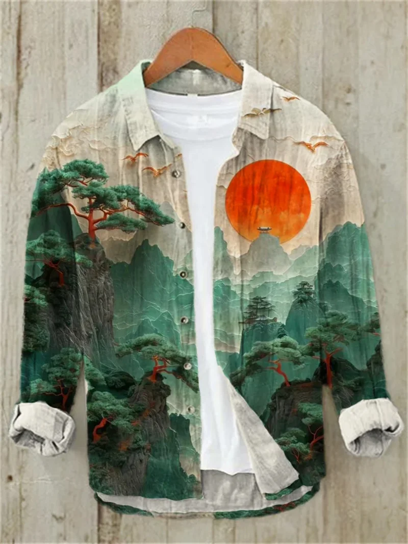 

Men's Long Sleeve Shirt 3D Sun Printed Hawaiian Casual Shirt Button Short Sleeve Beach Holiday Top