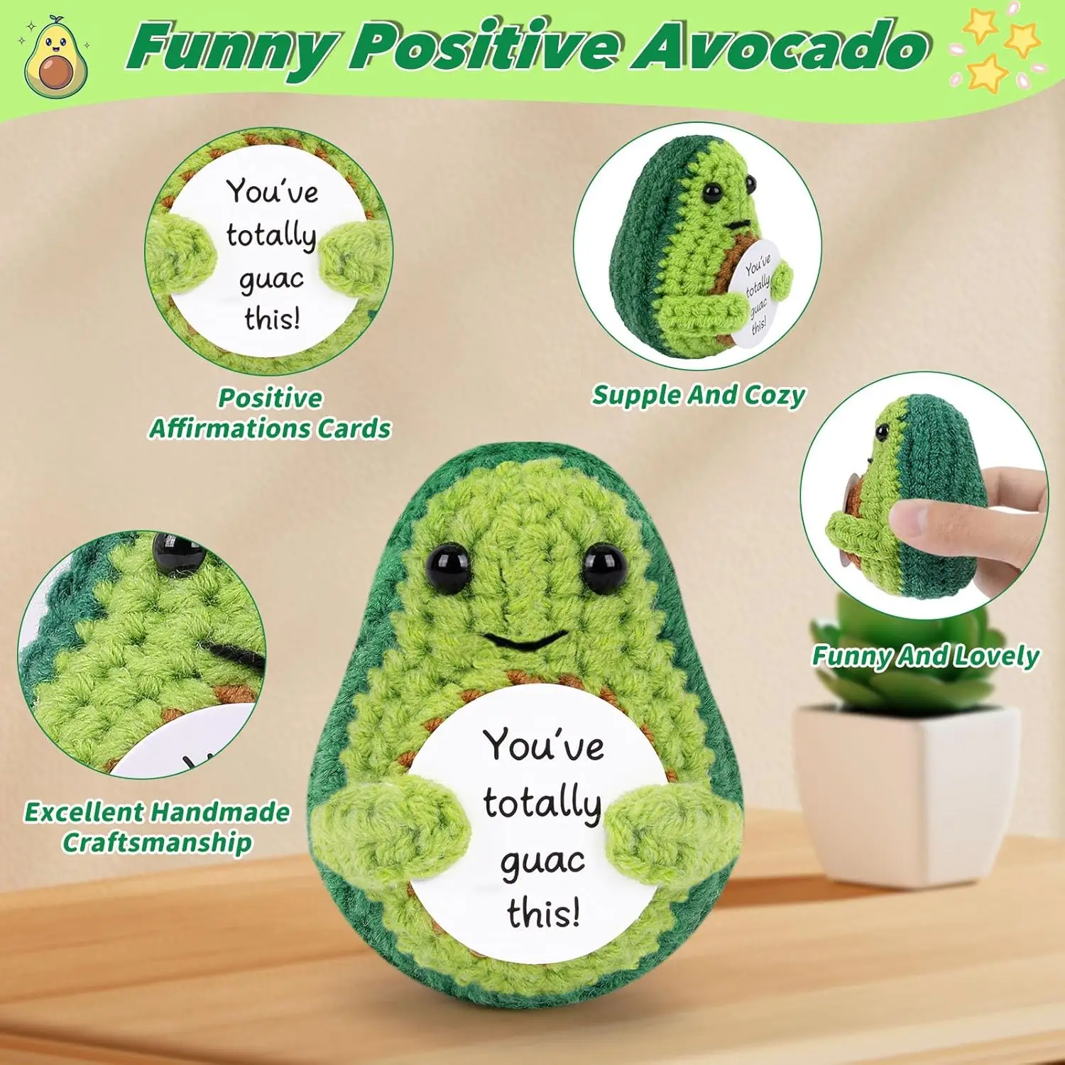 Positive Energy Pocket Hug Knitted Crochet Potato Avocado Broccoli Doll Multiple Cute Emotional Support Handmade Present Gift