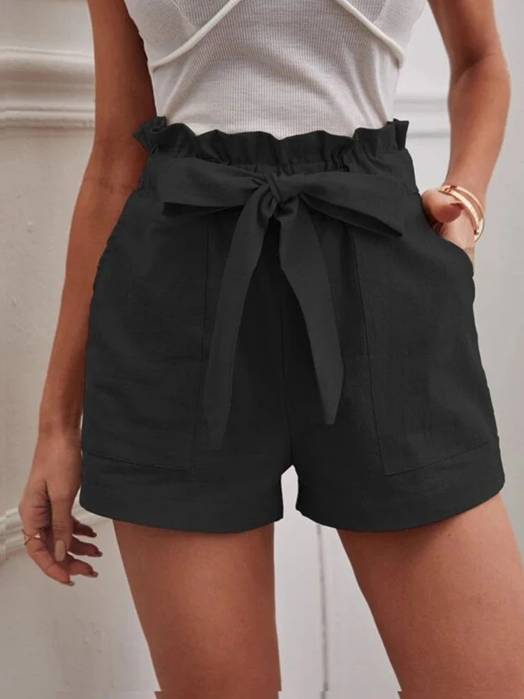 Short en Lin pour Femme, Pantalon à Jambes Larges et Taille Haute, Décontracté, avec Poches, Couleur Unie, Nouvelle Collection Été 2024