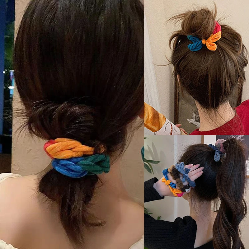 New Design Bow Hair Ties Band Colorful Hand-Woven Hair Rope For Women HIgh Elastic Scrunchies Hairband Ponytail Hair Accessories