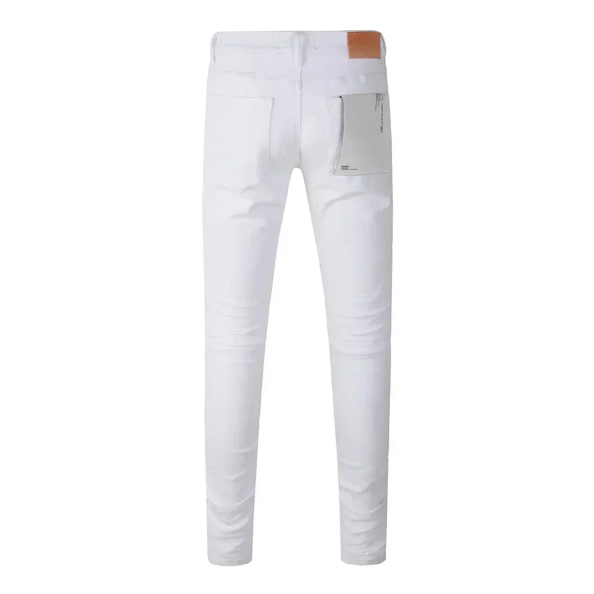 Calças jeans apertadas convexas baixas masculinas, calça streetwear, remendo branco, reparo de buracos, marcas de moda púrpura, qualidade superior