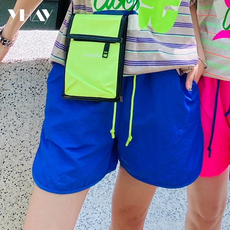 Spring and Summer Fluorescent Green Simple and Versatile Trendy Brand Loose Elastic Waist Split Fork Casual Quick-drying Shorts