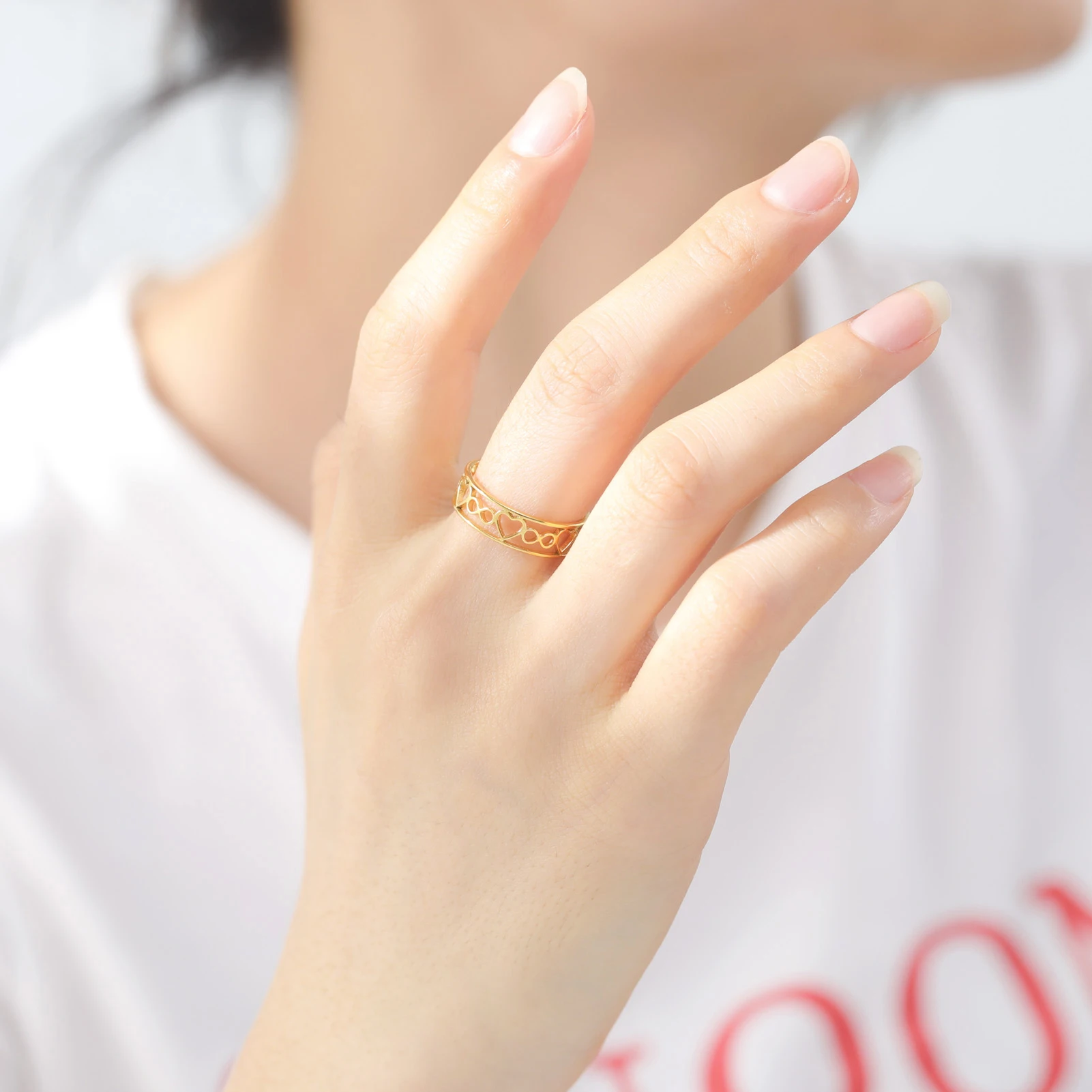 Amaxer رومانسية إنفينيتي القلب خاتم الفولاذ المقاوم للصدأ الحب البنصر للنساء زوجين المشاركة مجوهرات الزفاف هدية حفلة