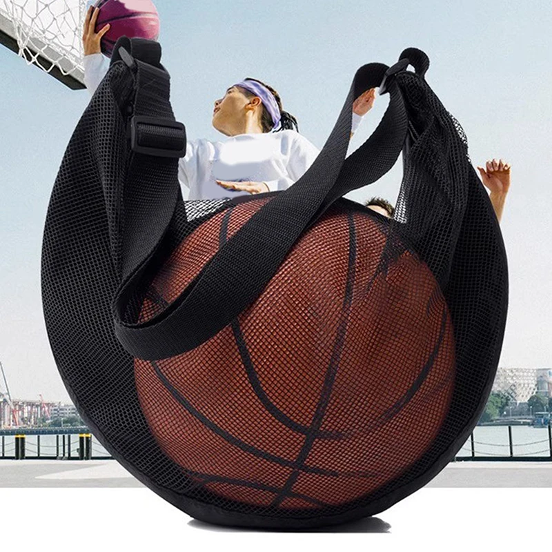 New 1PCS Ball Bag With Zipper Pocket Mesh Ball Storage Bag Sport Equipment Drawstring Sling Storage Net Carrying Basketball