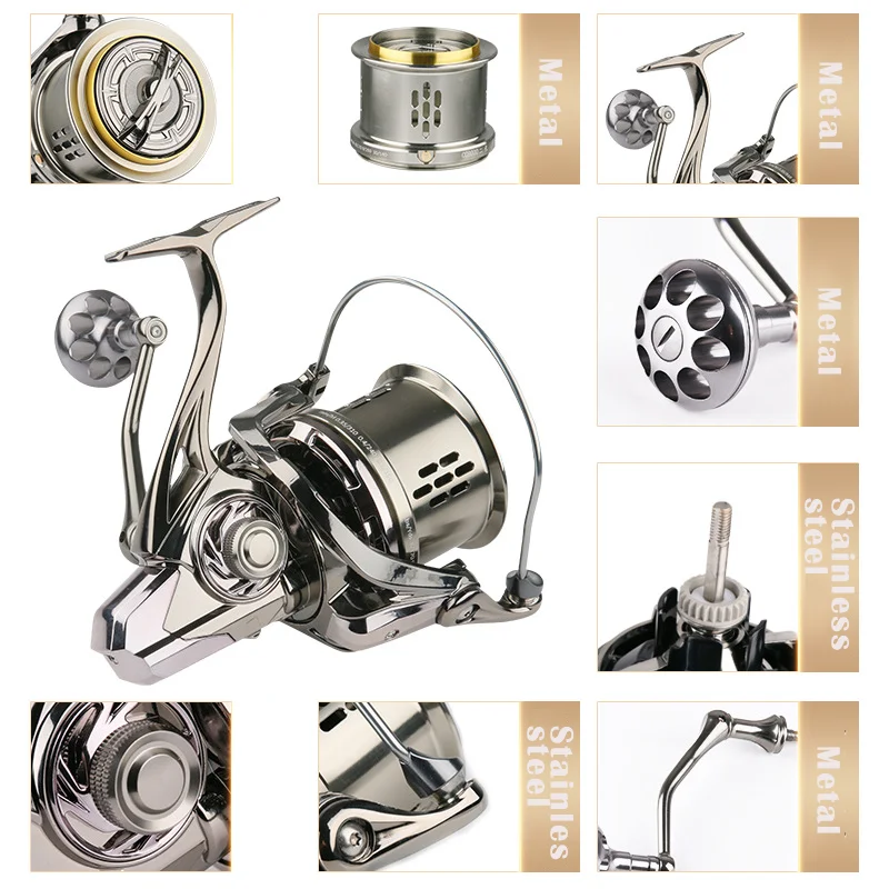 New 8000/10000/12000 Series Fresh/Saltwater Fishing Reel Fully Metal Deep Sea 4.8:1 Ratio Long Casting Spinning Reel