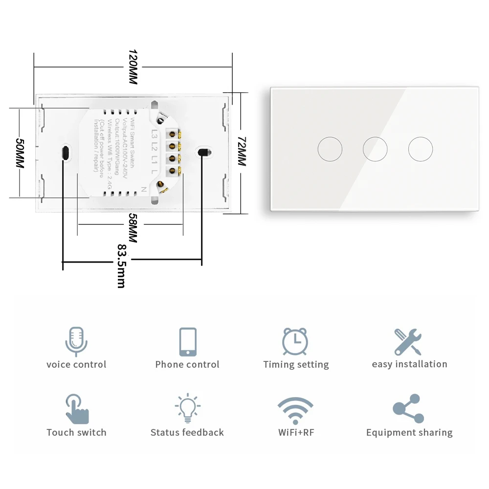 Tuya Smart WiFi Light Switch 4x4 Brazil Light Wall Switches Touch Panel 4/6/8 Gang Wireless Control for Alexa Google Home 100-25