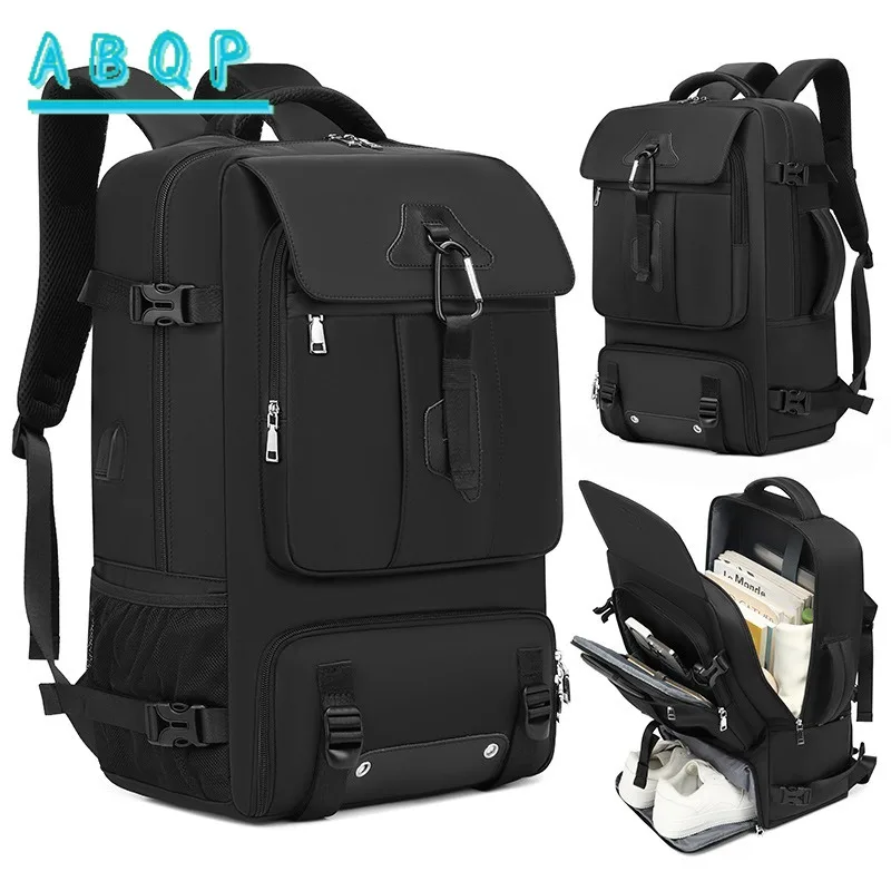 ABQP New Unisex Commuting Large-capacity USB Backpack Business Travel Student School Bag Solid Color Multi-functional Backpack