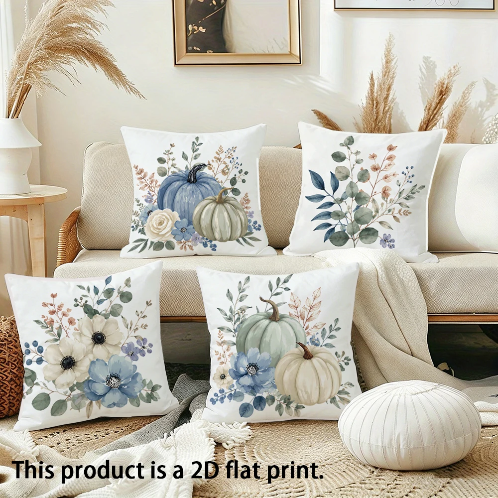 1pc  Watercolor Fall Pumpkin Floral Throw Pillow Covers Farmhouse Neutral Botanical Cushion Cases for Home Decor