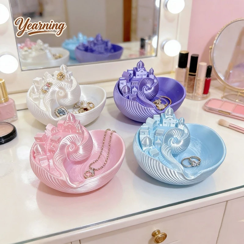 Santorini Coastal Style Conch Shell Storage Box Cute Key Jewelry Organizer Lovely Home Desktop Decor Ornament
