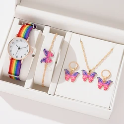 Fashion Luxury Women's Quartz Watches Ladies Rainbow Color Fabric Belt Wristwatch For Women Stylish Dress Reloj Mujer