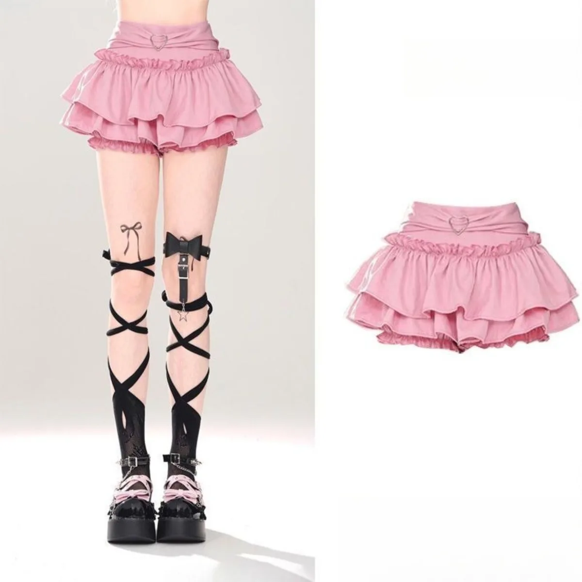 

Y2K Black Skirt Pants - Sweet A-Line Puff Shorts, High Waist Fluffy Cake Hem Culottes for Petite, Hot Girl Summer Kawaii Skirt