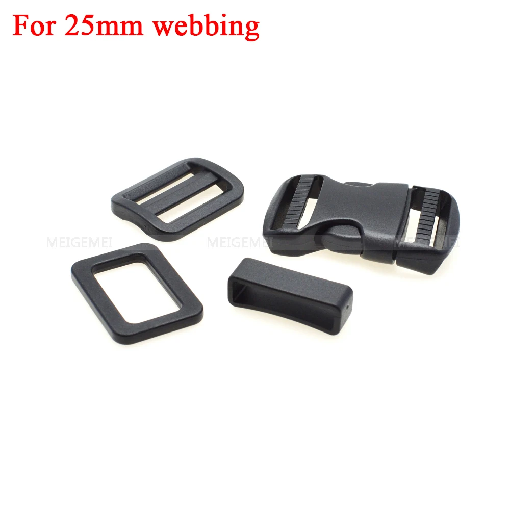 1 set 20mm 25mm 30mm 38mm 50mm Plastic Slider Adjustable Rectangle Ring Belt Loop Curved Side Release Buckles For Paracord