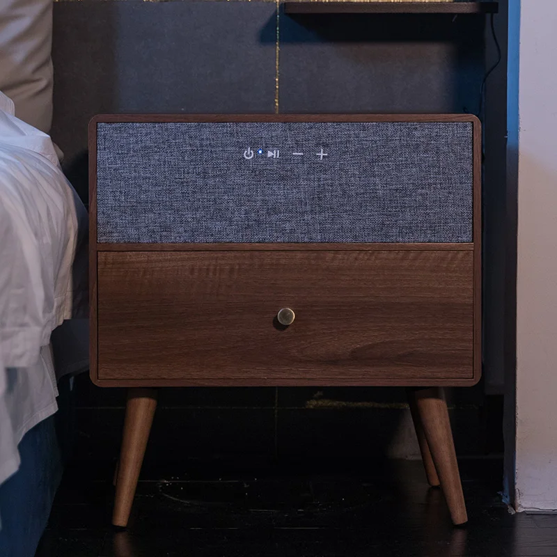 Smart bedside table Modern simple rechargeable multi-function wireless bedroom solid wood luxury speaker bedside table