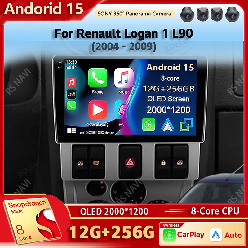 

Android 15 Автомобильный радиоприемник Qualcomm Мультимедийный плеер для Renault Logan 1 L90 2004-2009 Auto Carplay Автомобильная стереосистема DSP Ai Voice 2 Din