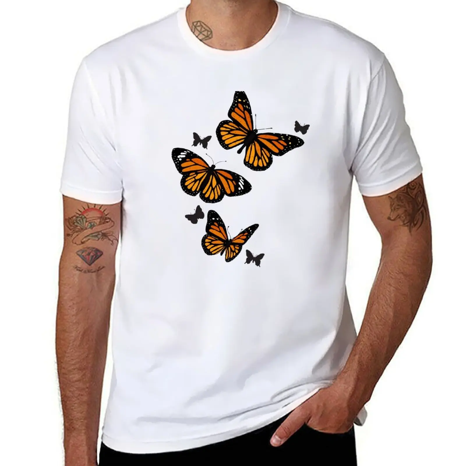 

Vintage Orange Monarch Butterflies T-Shirt black cotton t-shirt plain for man package t shirts with prints T-Shirt