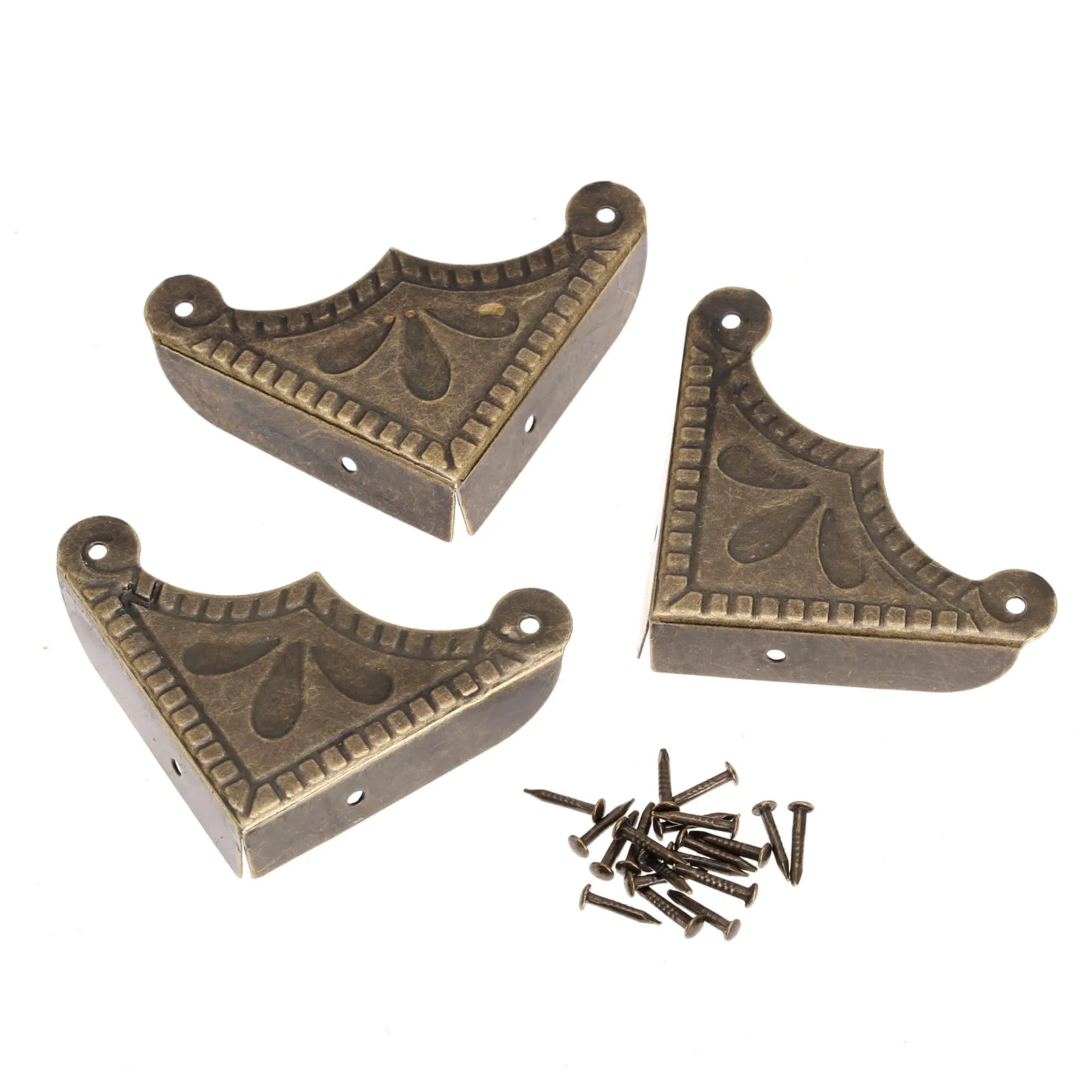 12Pcs Antique Brass Jewelry Box Corner Cover Decorative Chest Table Desk Photo Frame Corner Protector Guard Edge Cover+Nails