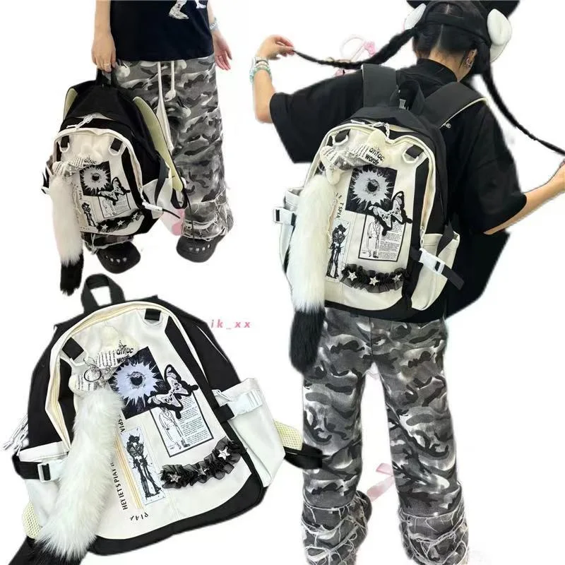 

Harajuku модный рюкзак уличный тренд панк Y2k дорожный рюкзак модный ретро готический мужской женский подростковый школьный рюкзак высокого качества