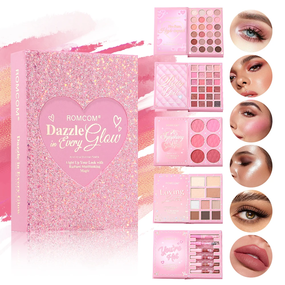 Livro mágico de maquiagem multifuncional de 5 páginas: kit completo com sombra multi-ombra, blush, iluminador, contorno e brilho labial brilhante