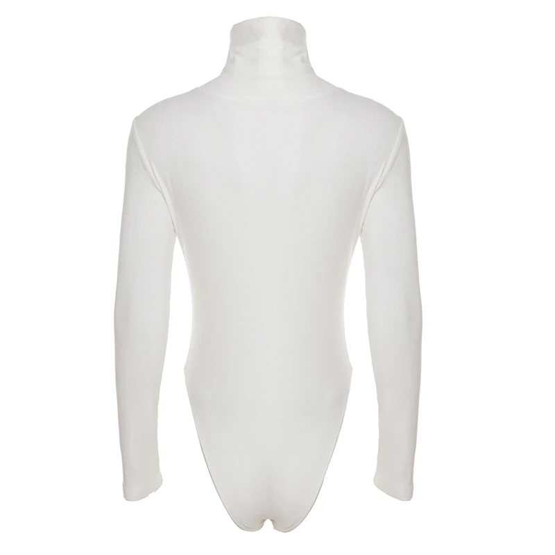 Bodysuits básicos sólidos casual fino ajuste gola alta manga longa com nervuras macacão feminino 2025 outono inverno moda streetwear senhoras