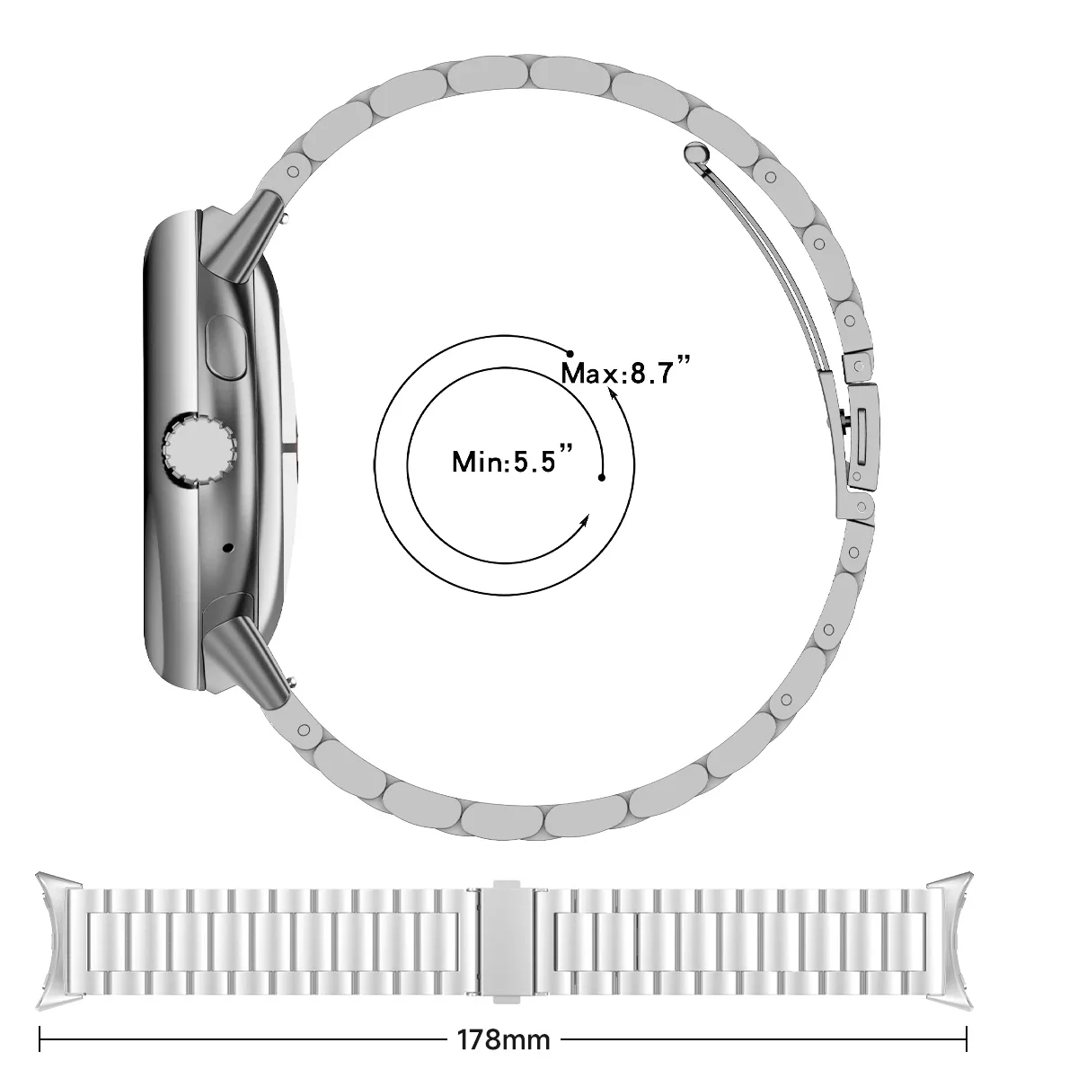Edelstahlarmband für Google Pixel Watch 4 3 41 mm 45 mm. Ersetzen Sie das Armband für Google Pixel Watch 1 2 3 Bandzubehör ohne Lücken – Detail 4