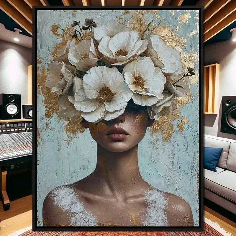 Colorful fashion mysterious flower canvas painting modern wall art character poster printing living room home decoration