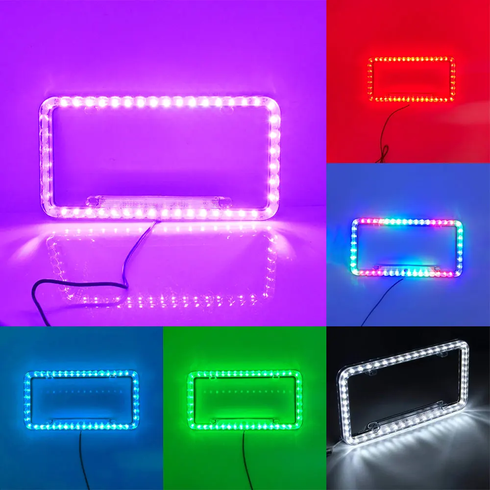 12V License Plate Frame Light Multicolor LED Flash Lamp Front Rear License Frame Holder For Auto Truck Vehicles Car Accessories