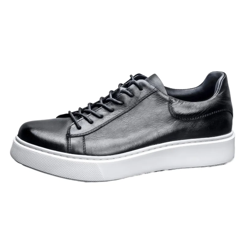 

Luxury Genuine Leather Casual Shoes Men's Sneakers Breathable Derby Lace Up Thick Sole Sneakers Male Work Leather Shoes Youth
