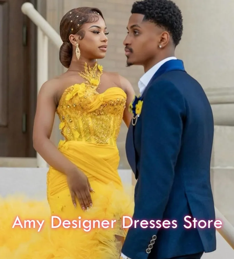 Generous Strapless Prom Dresses Mermaid Split 2026 Sequin Party Dress Cascading Ruffles Sexy Women Evening Gowns Customized
