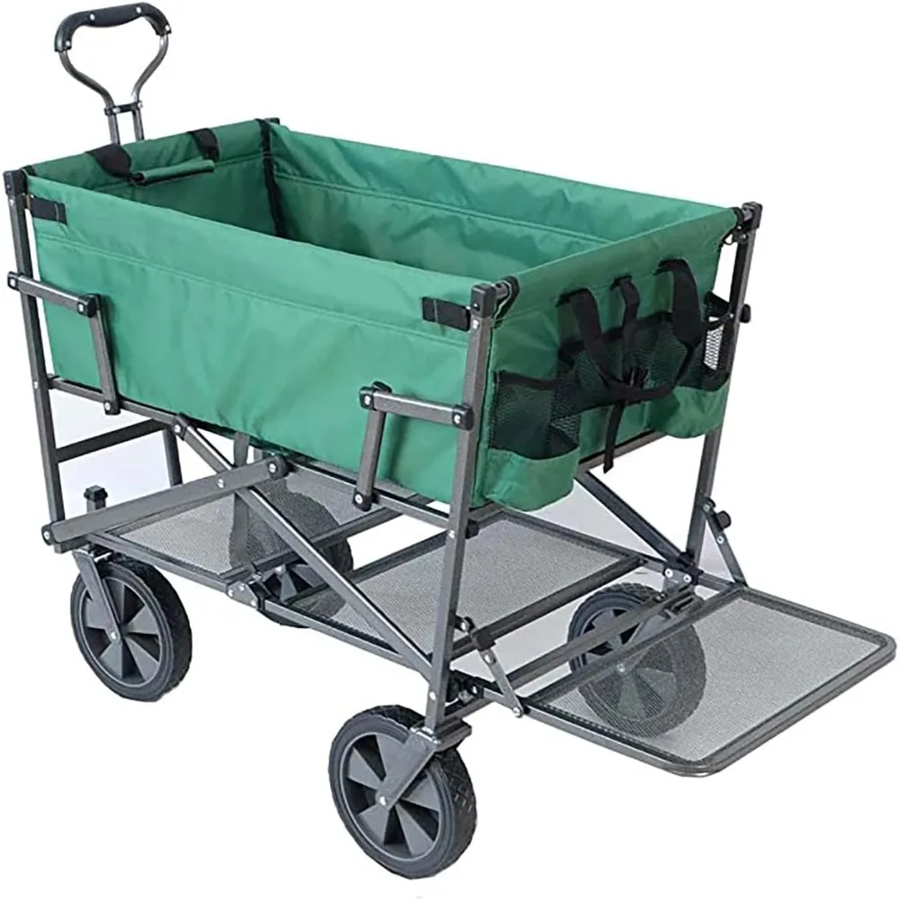 

Double Decker Heavy Duty Steel Frame Collapsible Outdoor150 Pound Capacity Yard Cart Utility Garden Wagon Lower Storage Shelf