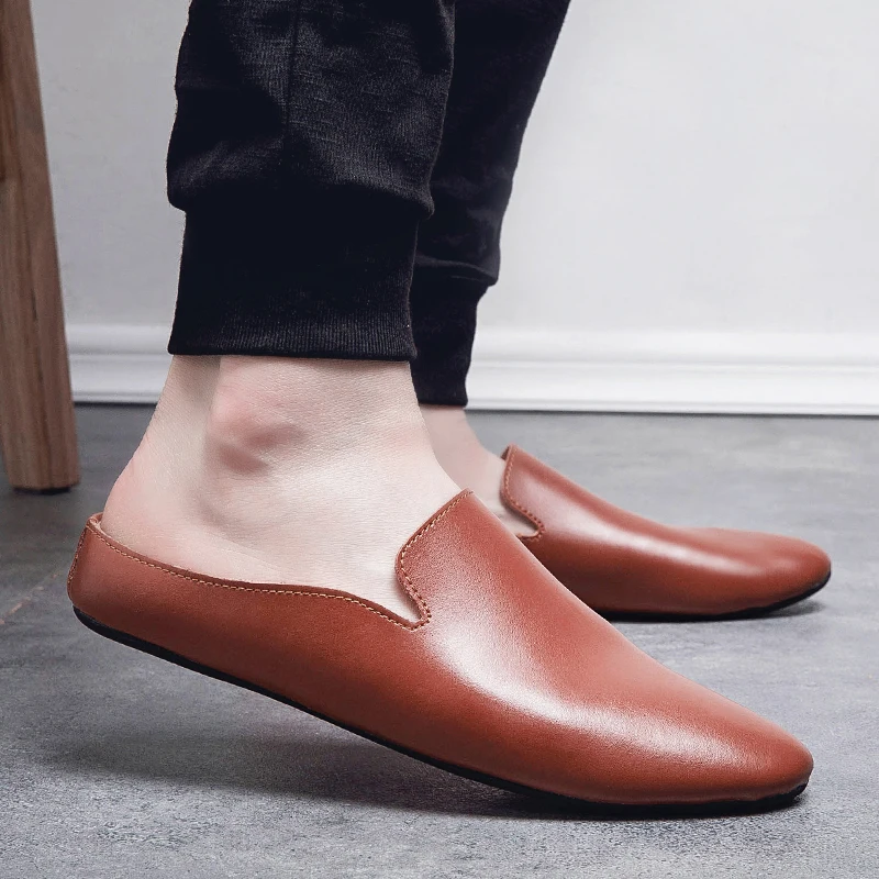 Demi-chaussure en cuir confortable pour hommes, chaussures décontractées pour hommes, designer italien, chaussures coulissantes d'extérieur, marque de vente chaude, ayakkBeauty