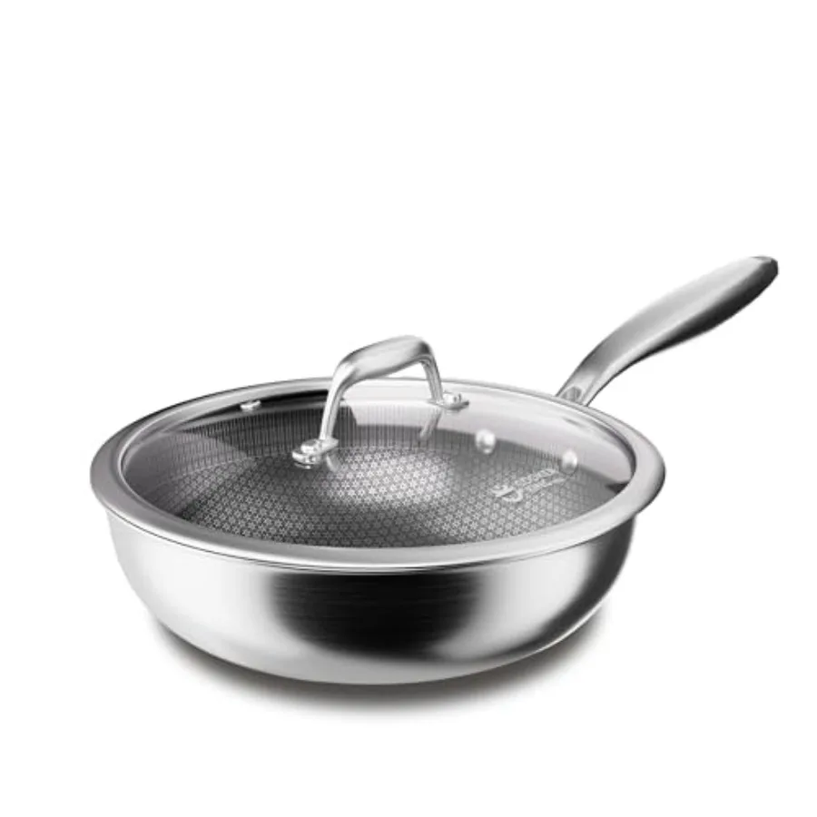 

Hybrid Stainless Steel Wok with Lid, Nonstick Stir Fry Pan and Deep Frying Pan, Tri-Ply Clad Honeycomb Everyday Pan, Induction