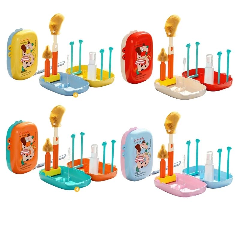 Baby Bottle Cleaning Tool Bottle Brush Set Baby Bottle Cleaner for Home Travel Brush Soap Dispenser Bottle Drying Rack