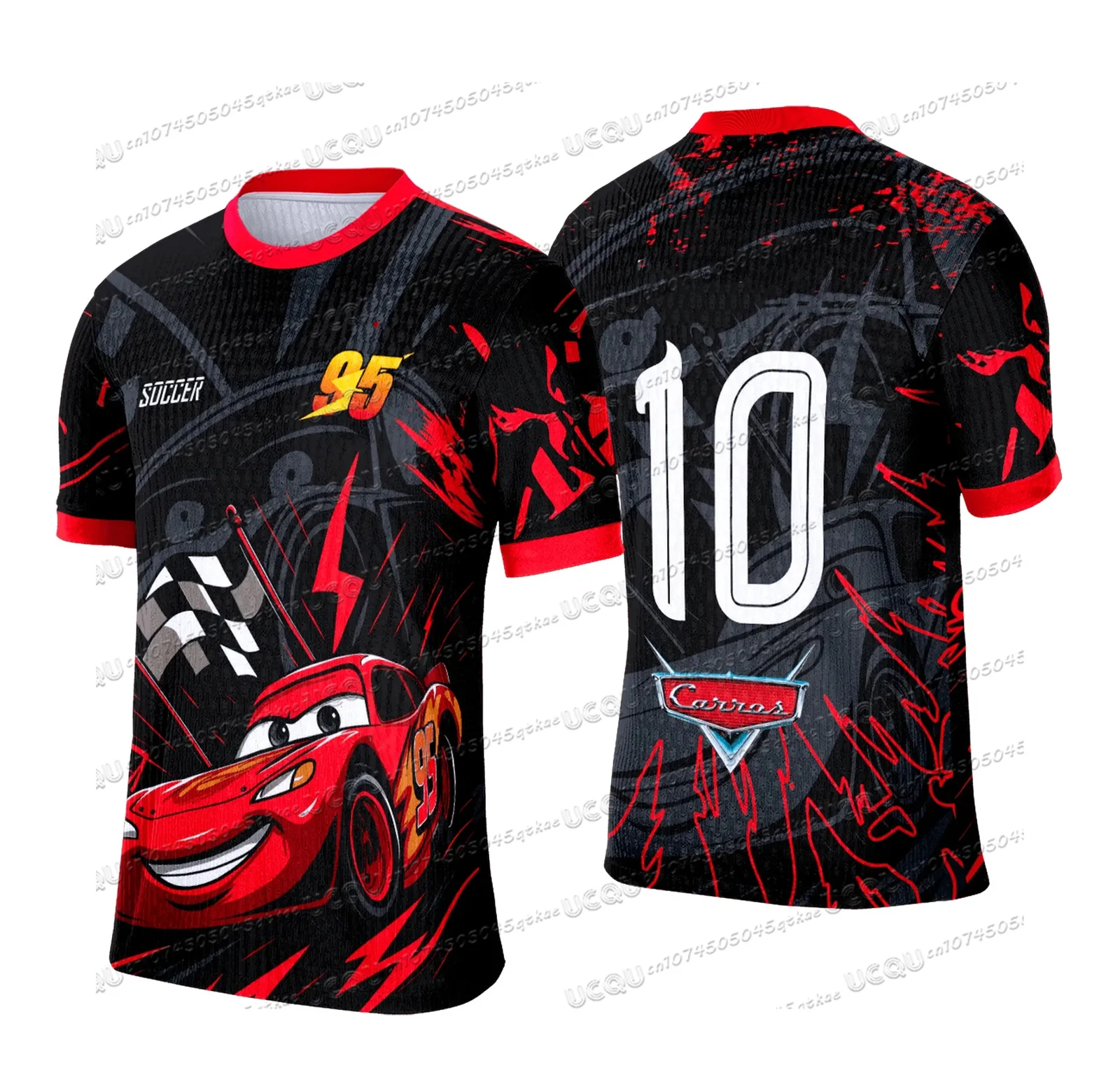 Lightning Mcqueen – vêtements de sport de Football, dessin animé, manches courtes, séchage rapide, Fitness en plein air, T-Shirt pour enfants, haut d'entraînement pour adultes