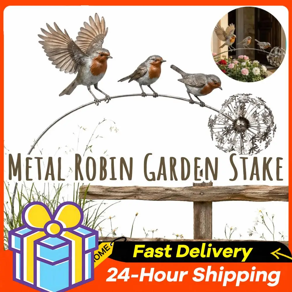 3 Robins Garden Stake Metal Robin Garden Sculpture Charming Rustic Outdoor Yard Art Decorations Metal Bird Figurines for Outside