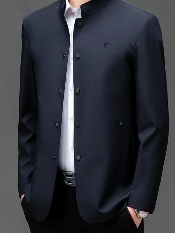 

Pierre Cardin Men's Casual Thin Jaet Stand Collar Long Sve ort Length Autumn Faion for Middle-Aged And ly