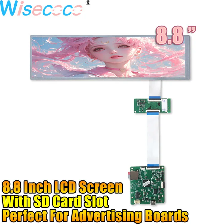 Wisecoco 8.8 Inch LCD Screen With SD Card Slot Driver Board Bar IPS Display MIPI 40 Pins Advertising AD Automatic Loop Playback