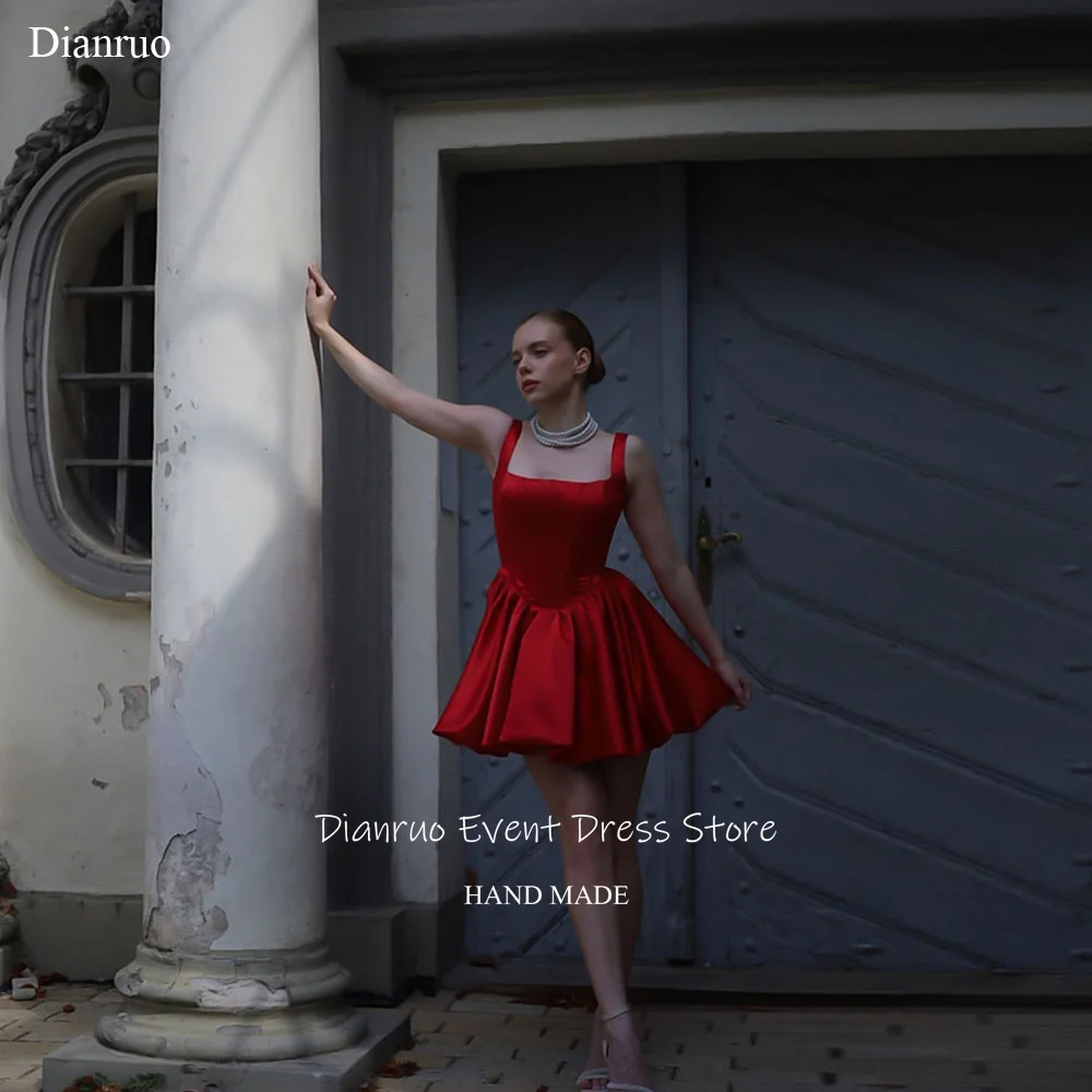 

Dianruo Spaghetti Strap Red Homecoming Dresses Square Neckline Sleeveless Party Night Dress Short Cocktail Dresses Customized