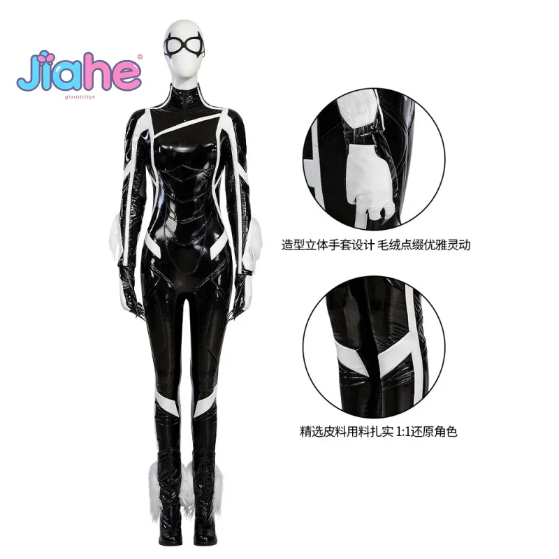القطة السوداء فيليسيا هارديس تأثيري العنكبوت 2 زي جلد أسود ضيق بذلة مرنة قفازات هالوين المرأة الخيال مجموعة