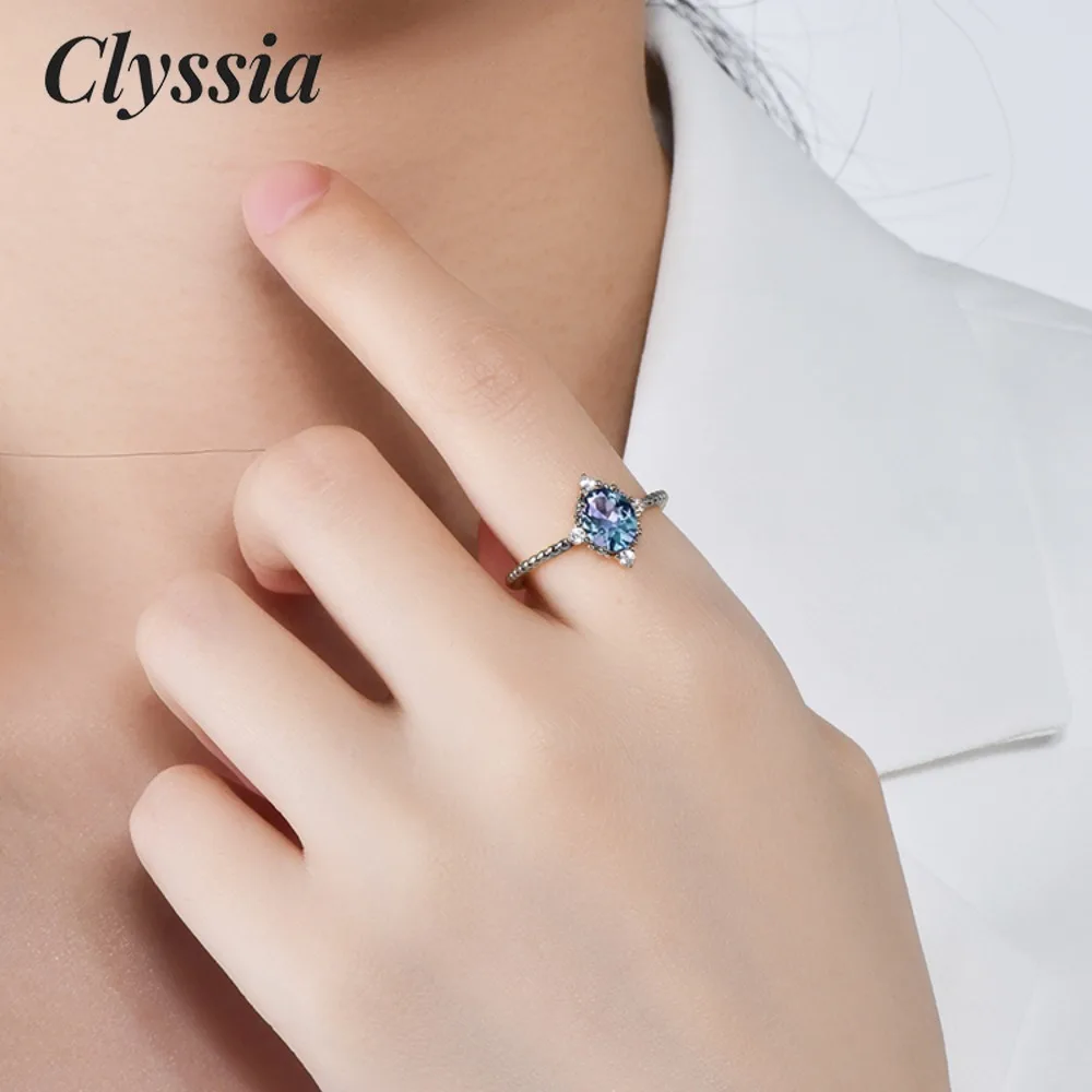 

CLYSSIA Sterling Silver 925 New Wedding Gemstone Jewelry Oval Shape Alexandrite Vintage Band Ring for Women Fine Jewellery
