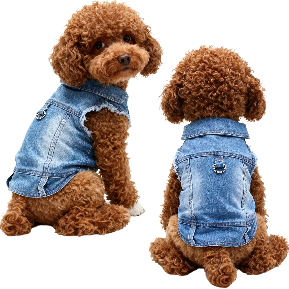 

Dog Jean Jacket Denim Coat for Small Medium Girl Boy Dogs Vintage Lapel Vests Good Ductility Clothes Chihuahua Yorkie Outfits