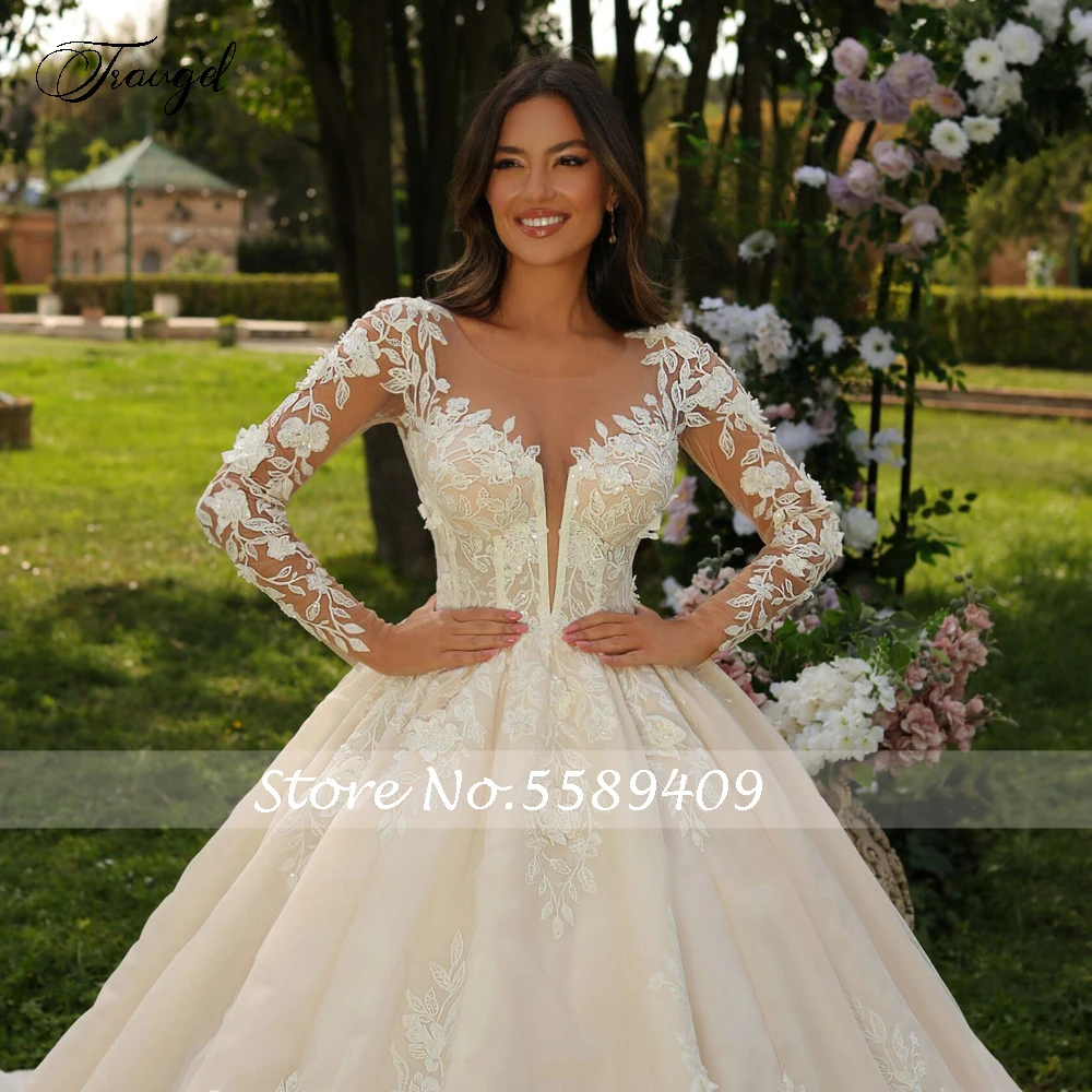 Traugel Ballkleid Prinzessin Brautkleider überbackene Langarm Vestido de Novia Stick applikationen elegante Robe de Mariee