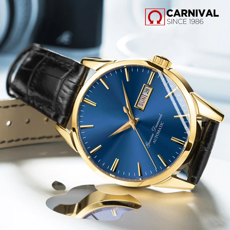 CARNIVAL Brand 2022 Hot Luxury Mechanical Watches Men Leather Waterproof Fashion Automatic Watch for Mens Relogio Masculino