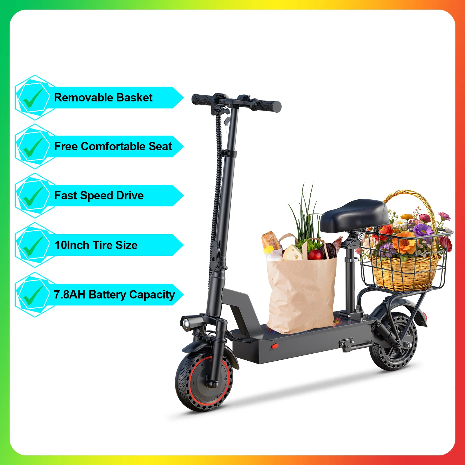 JUICEASE C10 Elektrische fiets met 10 inch off-road banden, dubbele schokdemping, elektrische fiets voor volwassenen, actieradius van 25-45 km, IP65 waterdicht.