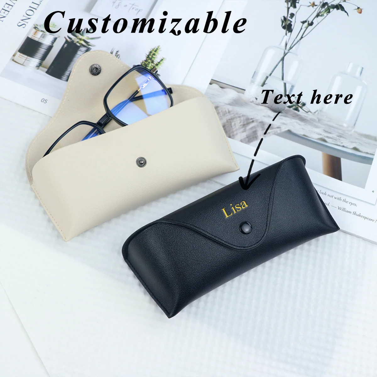 Customized Name PU Leather Eyeglass Case with Scratch-Resistant and Wear-Resistant Material for Business and Casual Use