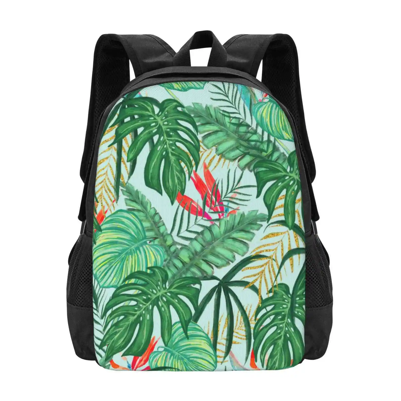 The Tropics | Jungle Botanical Bird Of Paradise Illustration | Forest Palm Monstera Banana Leaves Backpack For Student School