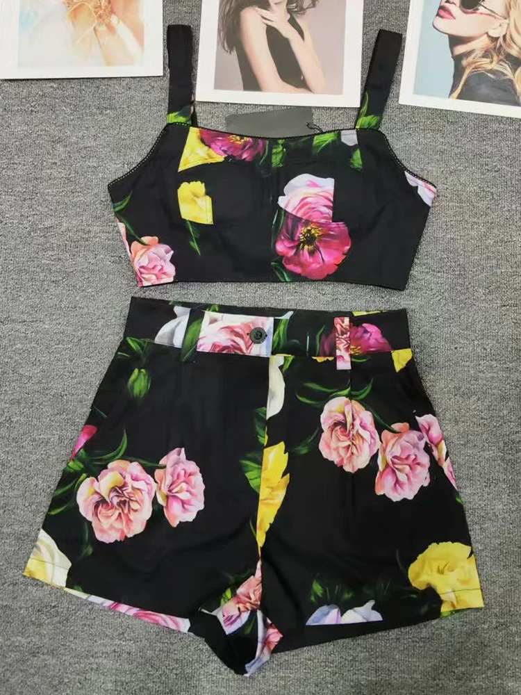 

Elegant flower print shirt jacket 2025 spring and summer new women's pants+high waist straight shorts fashion two-piece suit